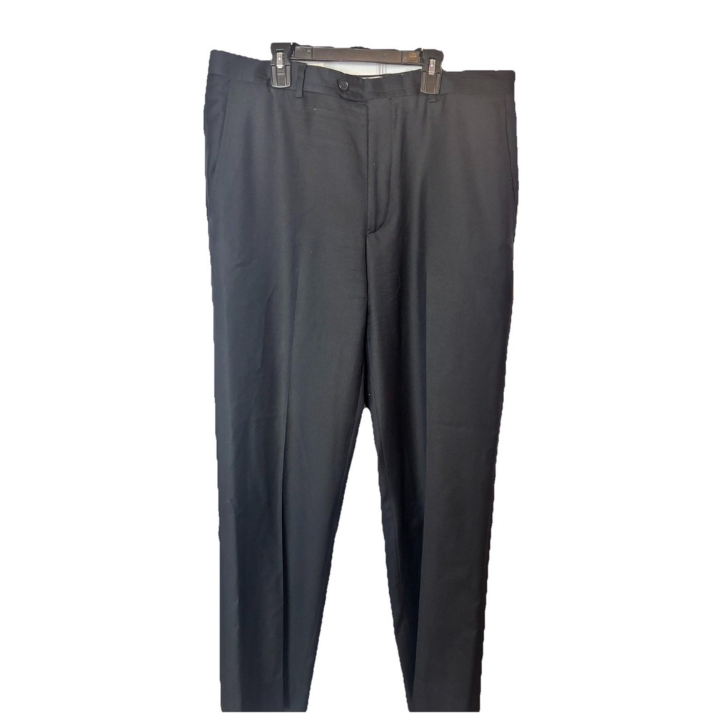 Santorelli Men's 35x30 Navy Blue Luxury Serge Wool Flat Front Dress Pants